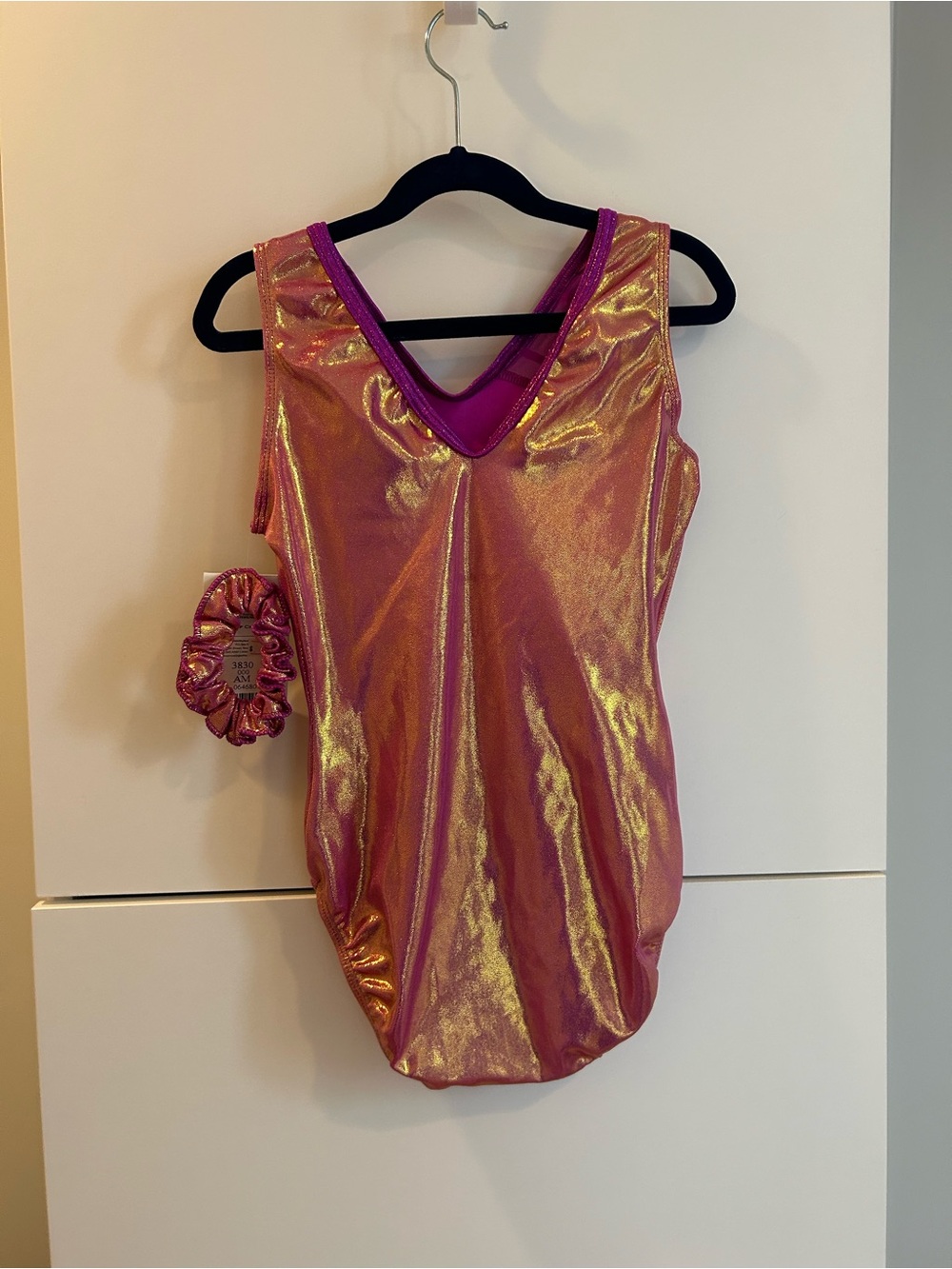 NWT GK® Girls' Shimmer Pink Gymnastics Leotard with Rhinestone Design - Size AM - Picture 7 of 12